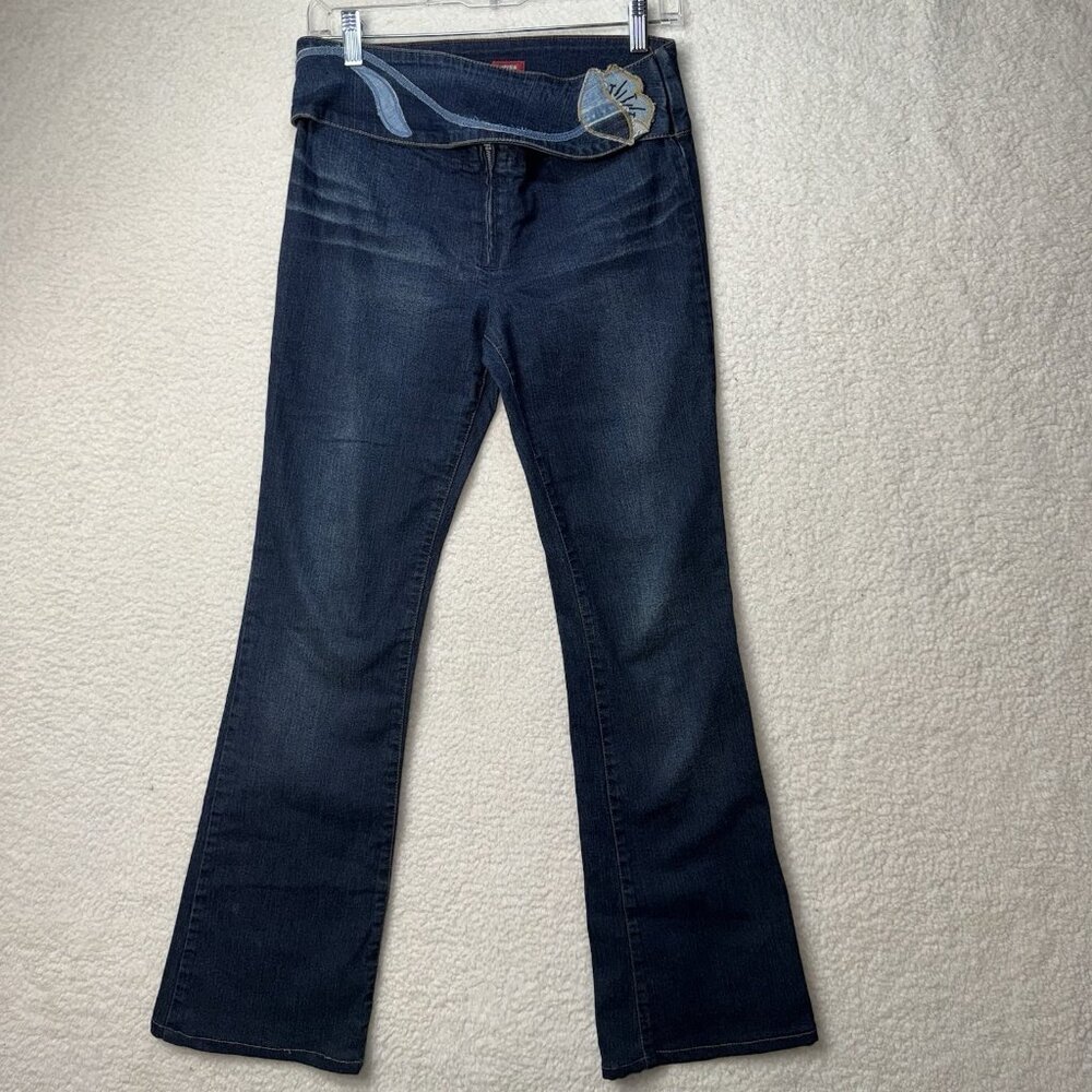Vintage Miss Sixty Denim Size 31 Flared Jeans Embroidered Floral Italy Y2K